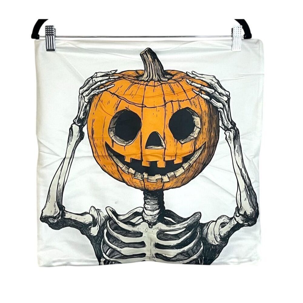 4 Pack Halloween Skeleton Skull Pumpkin Square Throw Pillow Covers Gothic Grunge - Picture 6 of 14